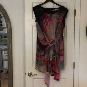 Dress, Rachel Roy Dress, Floral lined asymmetrical front hem, zipper back, L